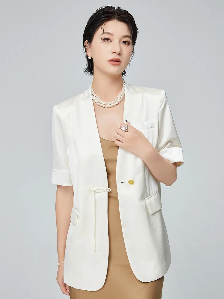 

Новая модная универсальная женская легкая летняя куртка Qiang Feifei в китайском стиле, на пуговицах, с коротким рукавом, V-образным вырезом, из полиэстеровой смеси