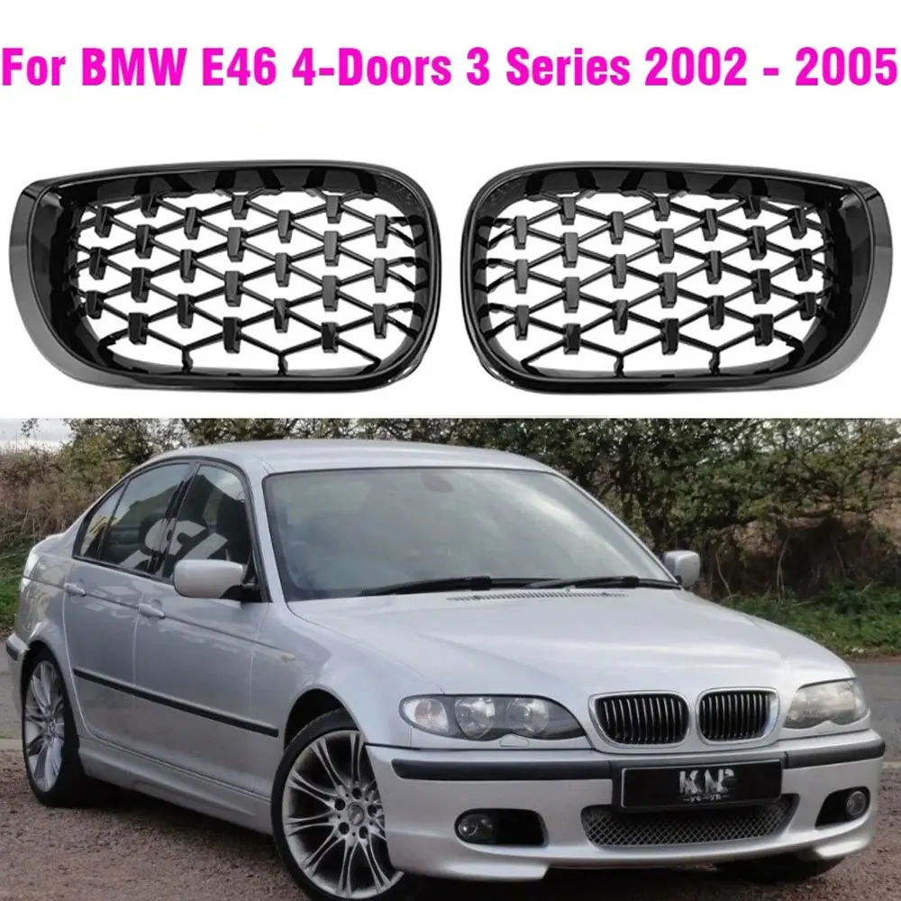 

Car Front Bumper Kidney Hood Diamond Kidney Grille Racing Grill Bright Black For BMW E46 4-Doors Touring Saloon 2002 - 2005