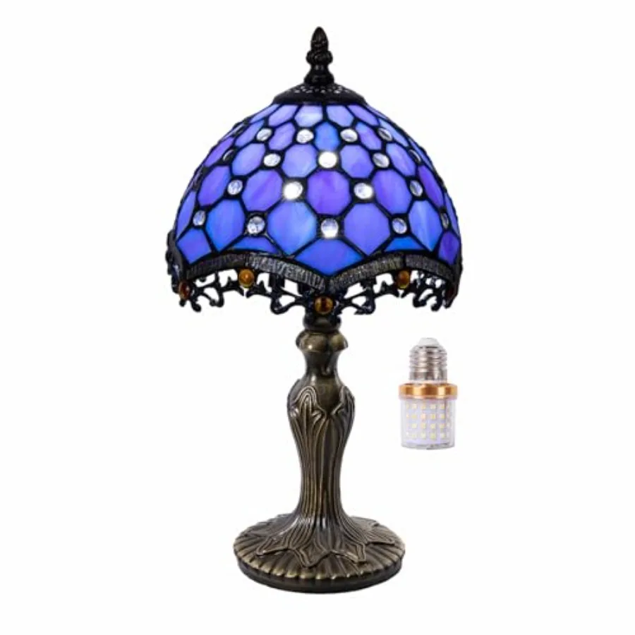

Small Tiffany Style Table Lamp, 8 inch Stained Glass 3-Color-Temperature Light for Bedside Living Room Office Decor Home, Inclu