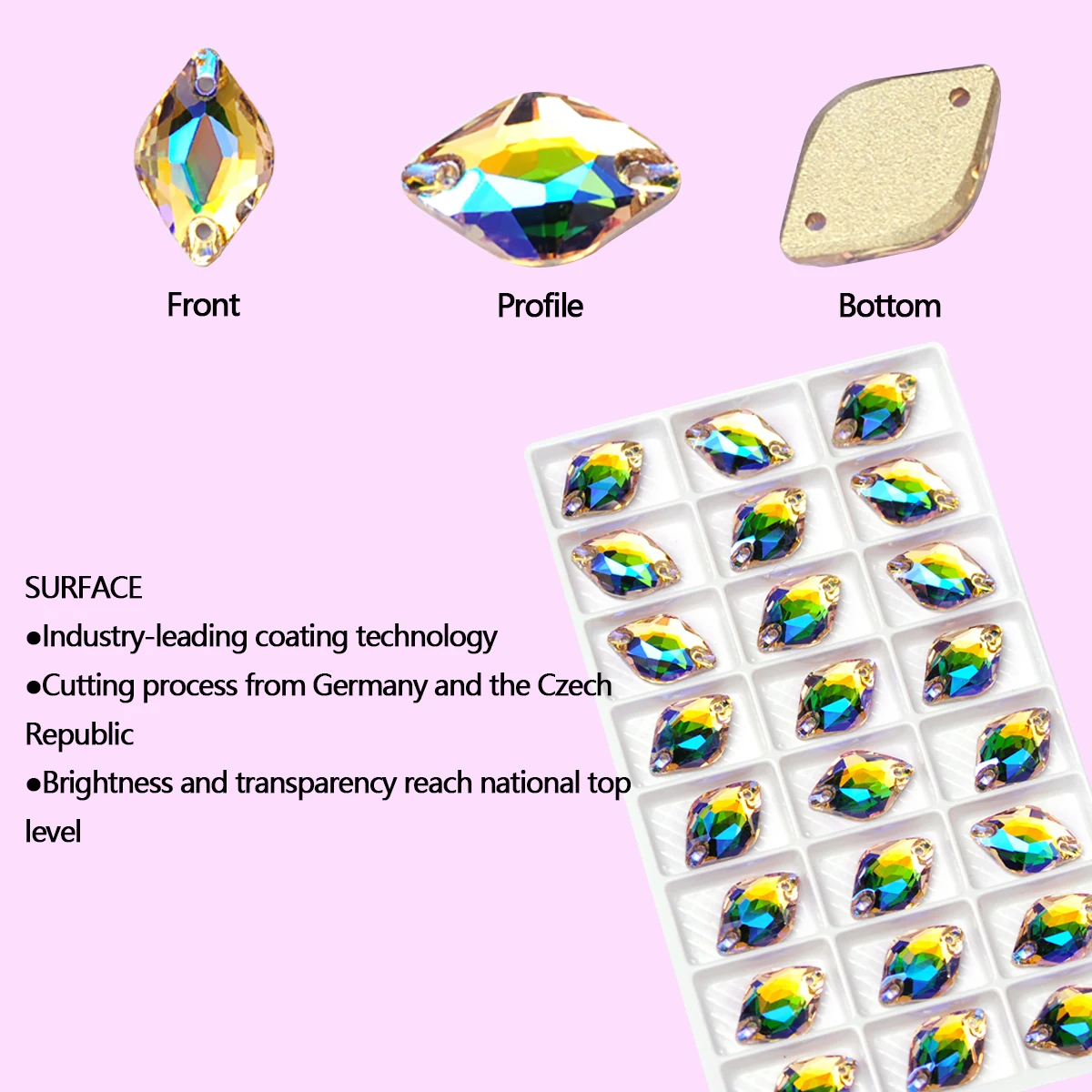 Pubrilex Zitronenförmige Aufnähsteine Flache Kristall-Strasssteine Näh-Diamant-Applikation für Kleidung, Schmuck und Accessoires – Detail 3