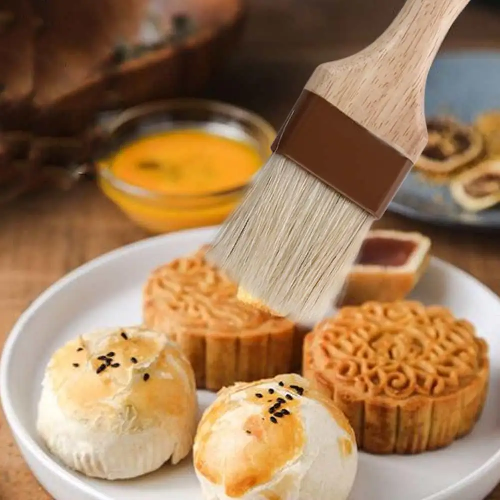 Kitchen Cooking Brushes Barbecue Oil Brush Wooden Handle Bristle Brushes Flat Pastry Baking Brush