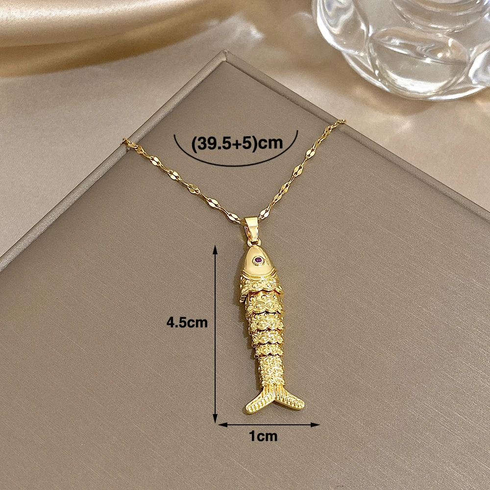 18K vergoldete Edelstahl Fisch Anhänger Halskette für Frauen Kreative Ozean Serie Schlüsselbein Halsband Kette Schmuck Geschenke – Detail 1