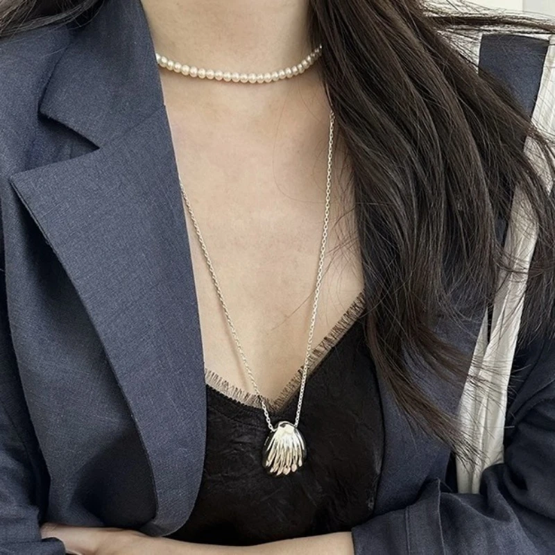 Fashion Jewelry Sweet Korean Temperament Metal Shell Shape Pendant Necklace For Women Female Gifts Simply Design Accessories