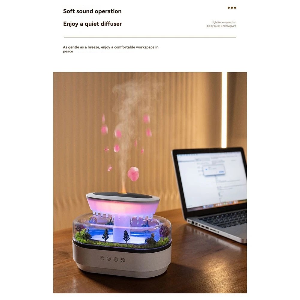 B53C Aroma Humidifier Fragrance Diffuser Raindrop White Noise Colorful Light Essential Oil Diffuser US Plug