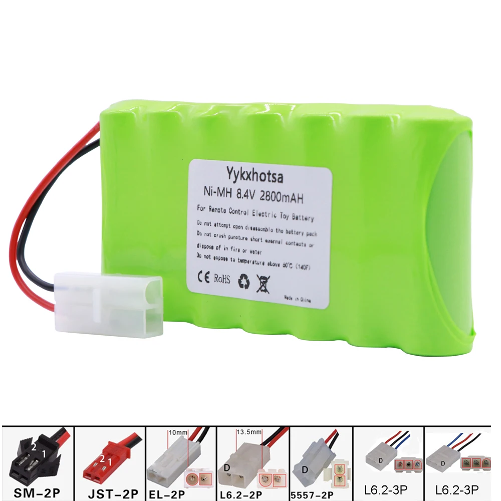 8.4V 2800 mAh แบตเตอรี่ NiMH AA L6.2-2P/SM JST/EL-2P ปลั๊กสำหรับ RC ของเล่นรถถังรถไฟหุ่นยนต์เรือปืน Ni-MH 8.4V NI-MH แบตเตอรี่