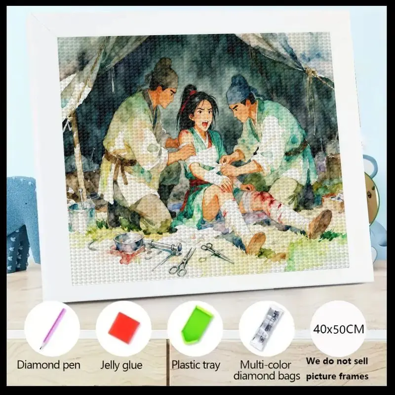 

1 шт. DIY 5D полный дрель комплект алмазной живописи, 40x50 см древняя восточная историческая фэнтезийная сцена, исцеляющая фигурка воина-уравненного Di
