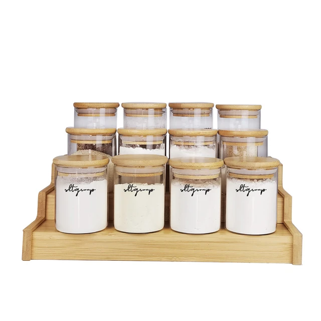 12pcs Glass Spice Jars With Bamboo Lid Spice Seasoning Containers Salt Pepper Shakers Home Organizer Kitchen Spice Jar Set Storage Bottles Jars