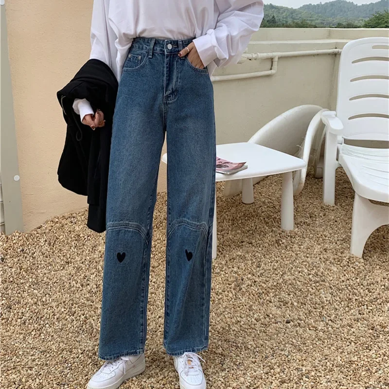 Woman Jeans High Waist Clothes Wide Leg Denim Clothing Blue Streetwear Vintage Quality 2024 Fashion Straight Pants Harajuku