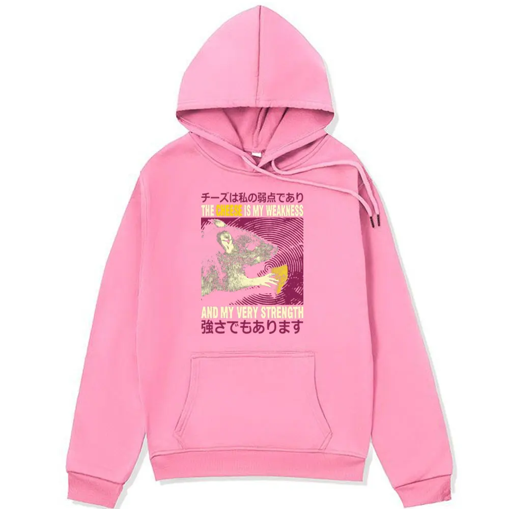 Funny The Cheese Is My Weakness Japanese Rat Graphic Hoodie Men Women High Quality Fashion Sweatshirt Winter Long Sleeve Hoodies