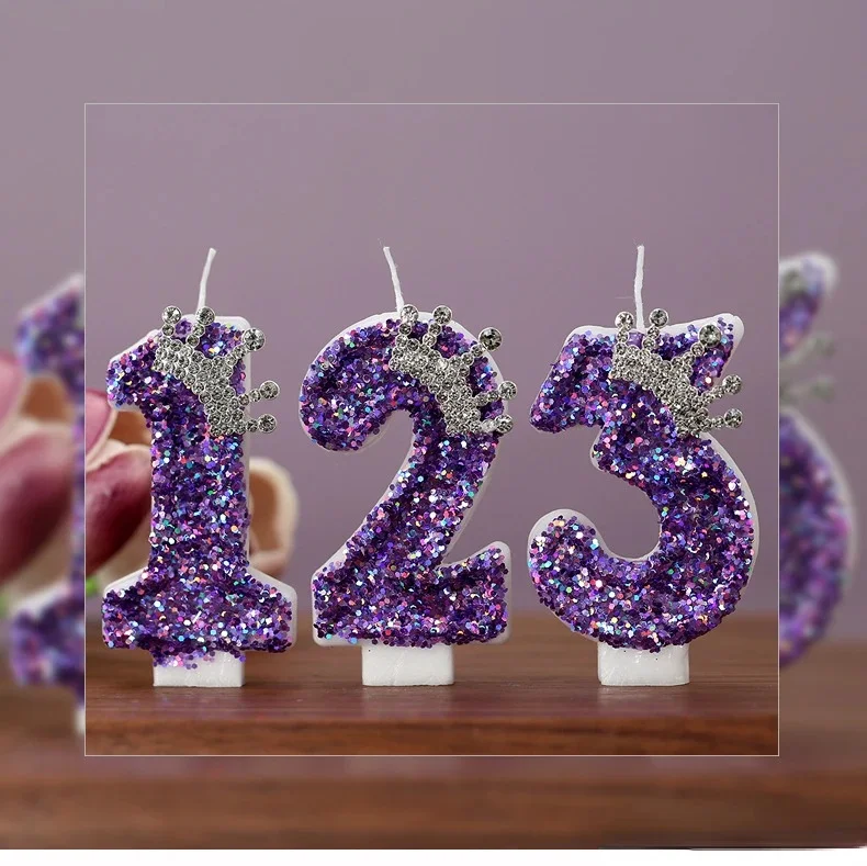 Lila Kronen-Geburtstagskerzen 0-9 Prinzessinnen-Kuchendekoration Kerzen Jubiläums-Party-Dekoration