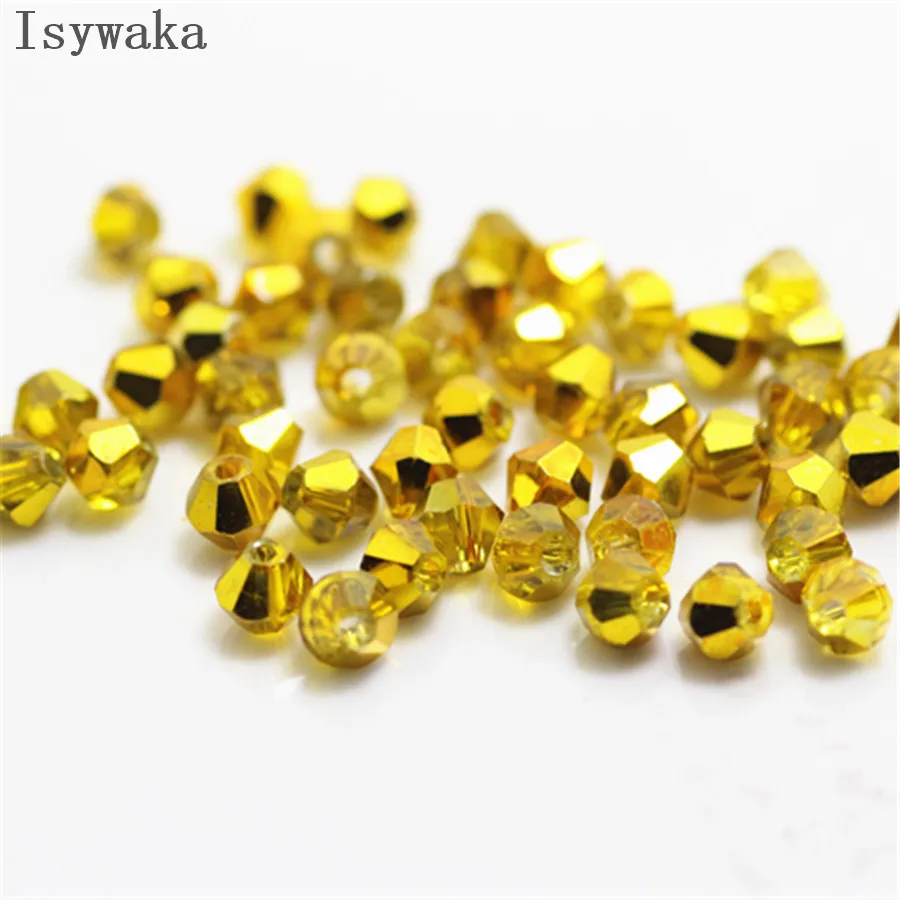 Isywaka Ran Golden Color 100pcs 4mm Bicone Austria Crystal Beads charm Glass Beads Loose Spacer Bead for DIY Jewelry Making