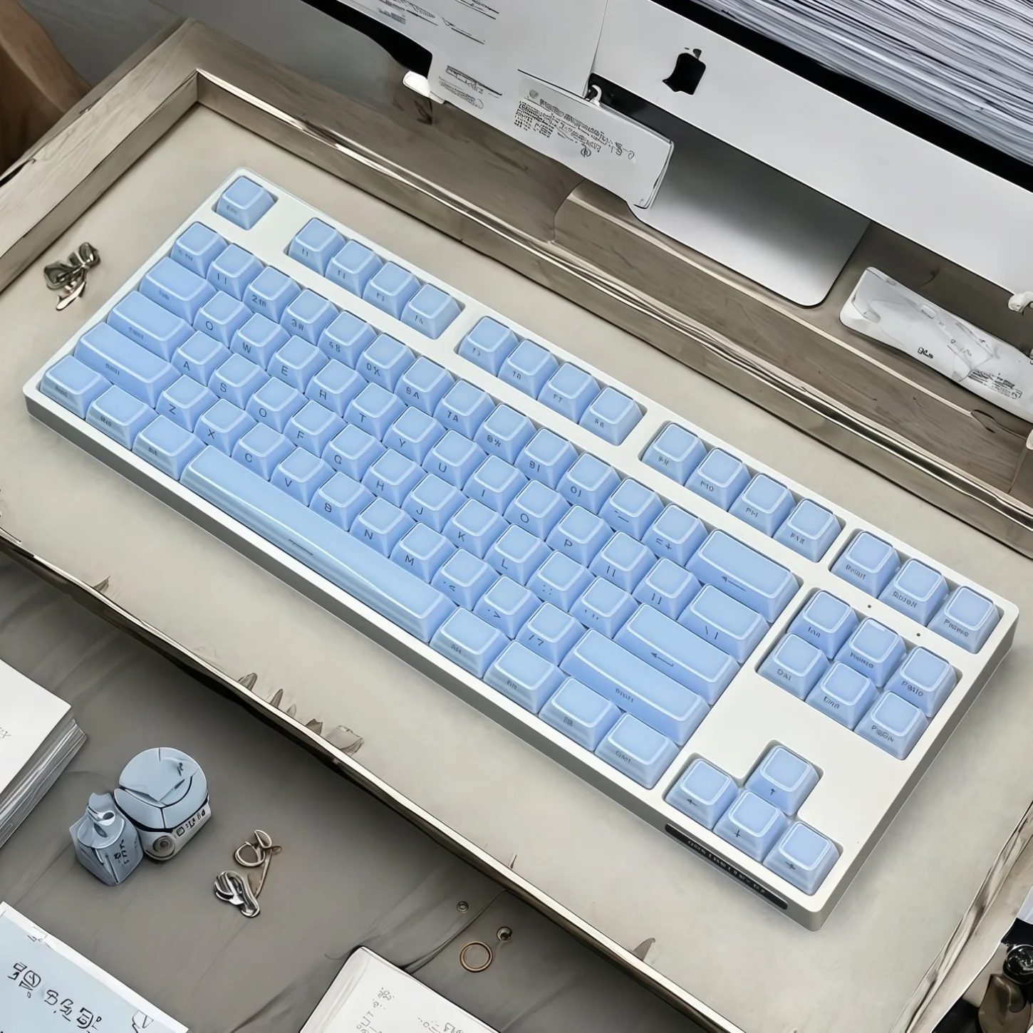 مجموعة أغطية مفاتيح OEM كريستالية زرقاء 136 مفتاحًا منقوشة على الجانب PBT PC Keycap متوافقة مع لوحة المفاتيح الميكانيكية 60/80/87/98/104/108 #1