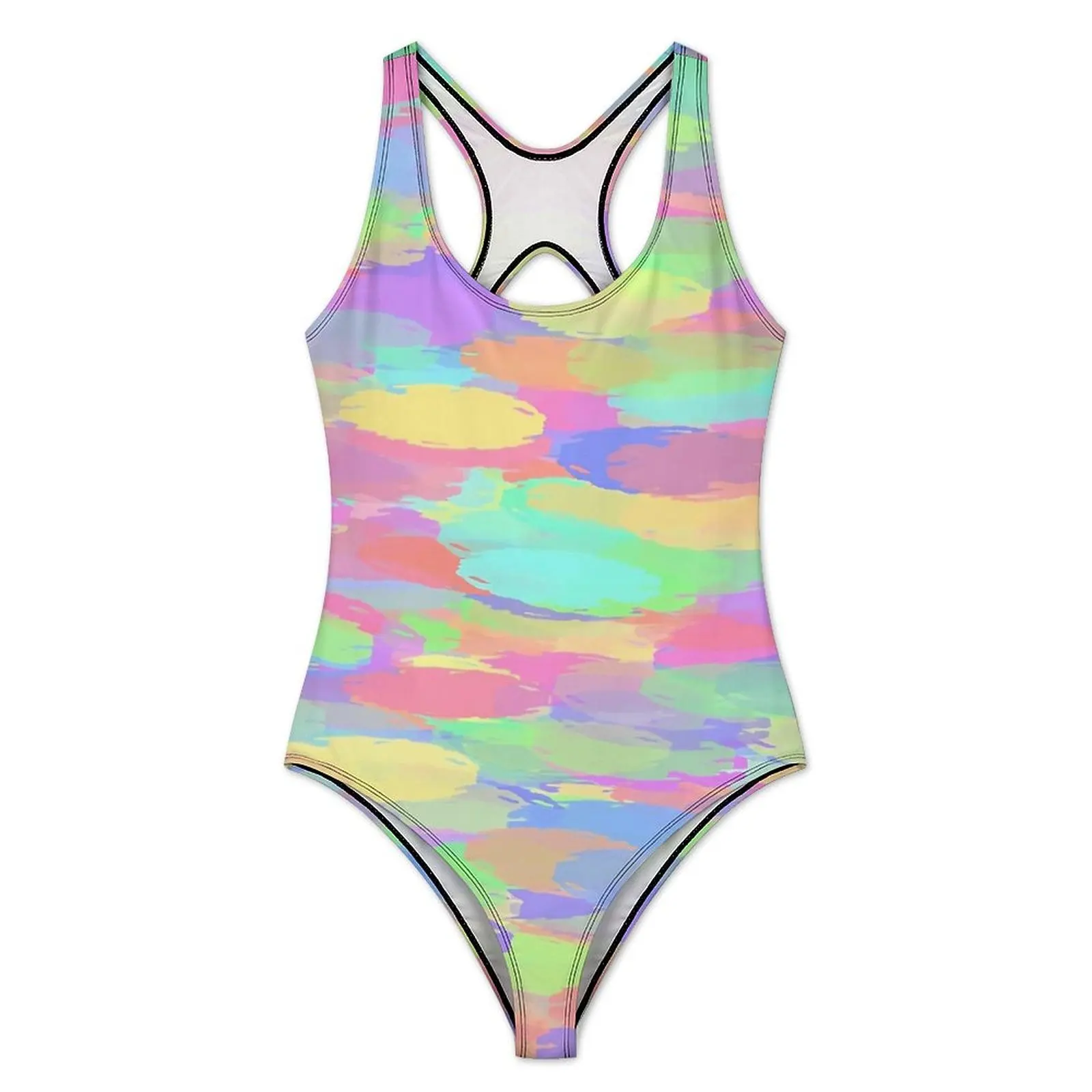 Colorful Brush Swimsuit Sexy Rainbow Paint Women Swimwear One Piece Modern Swimsuits Holiday Pool Push Up Hollow Out Beach Wear