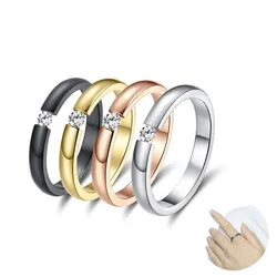 3mm Thin Stackable Ring Stainless Steel Single CZ Wedding Band for Women Girl Size 5-10