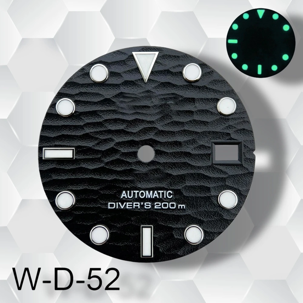 28.5mm S Logo 3D Wave Dial Suitable for NH35/NH36/4R/7S Movement C3 Green Luminous High-Quality Watch Modification Accessories