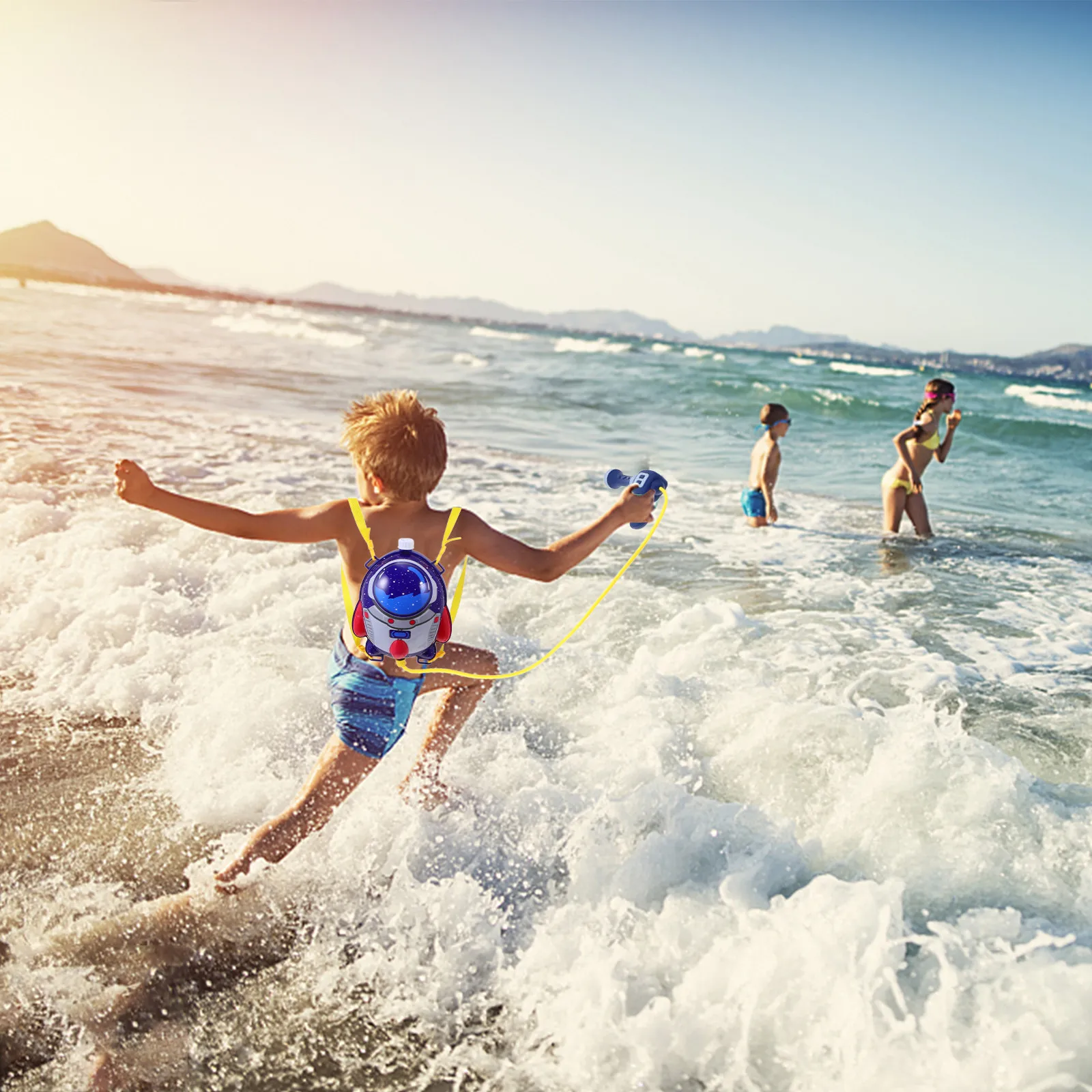 Sac à dos d'été pour enfants avec réservoir d'eau intégré, motif dessin animé, débit puissant, sangle réglable, idéal pour la piscine et la plage