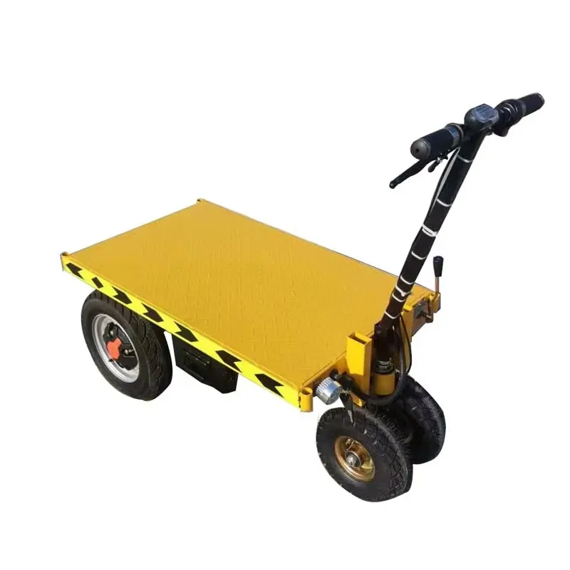 Three Wheels Industrial Building Electric Flatbed Battery Powered Folding Logistics Transport Hand  Push Cart Trolley