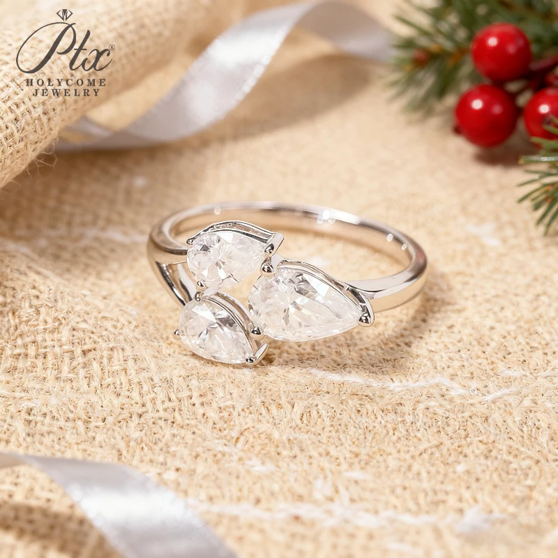 

Total 2CT Custom Ring Moissanite Three-Pear Cut D/VVS1 Clarity S925 Silver Sparkling Exquisite Engagement Thanksgiving Gift