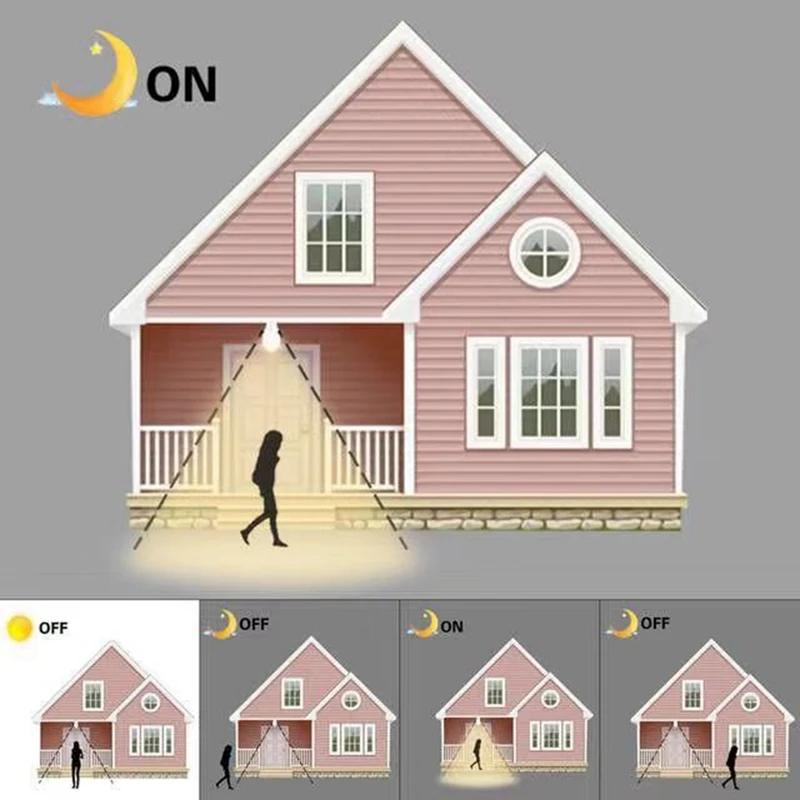 Lámpara con Sensor de movimiento PIR, Bombilla de 12W, 85-265V, E27, Detector de movimiento infrarrojo, luz de seguridad