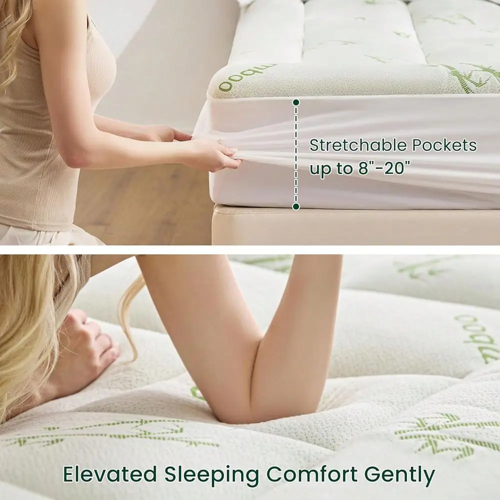 Mattress Pad, Rayon Derived From Bamboo, 600 GSM Breathable Mattress Topper Pad, Thick Pillow Top Mattress Pad With Stretches U