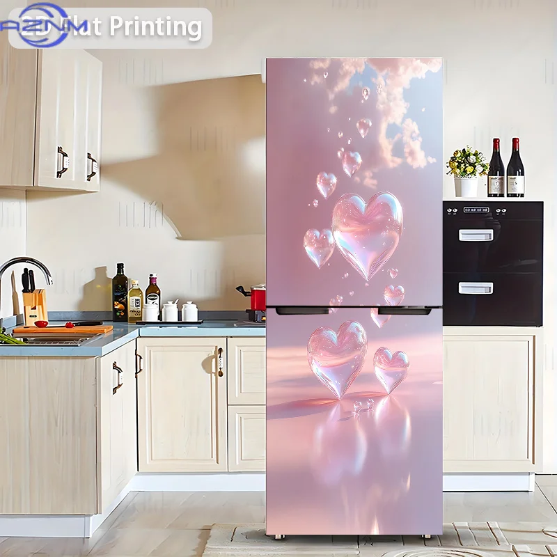 1pc 2D Flat Design Refrigerator Sticker, 23.62×70.87inch, Dreamy Heart-Shaped Bubble Wall Decal, Self-Adhesive Wallpaper for C