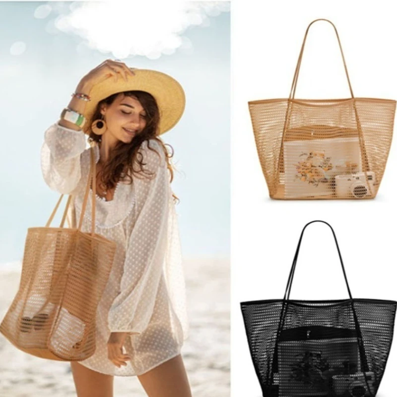Nuevo bolso de playa de gran capacidad, bolso de malla para mujer, bolso de un solo hombro, bolso de compras, bolso de viaje al aire libre, bolso de ocio para estudiantes