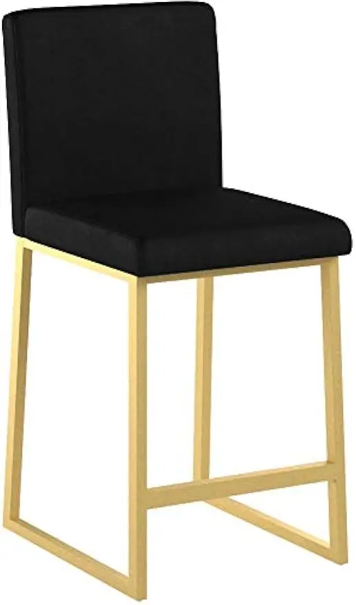 Lexi Modern Velvet Barstools, Black and Brass (Set of 2)