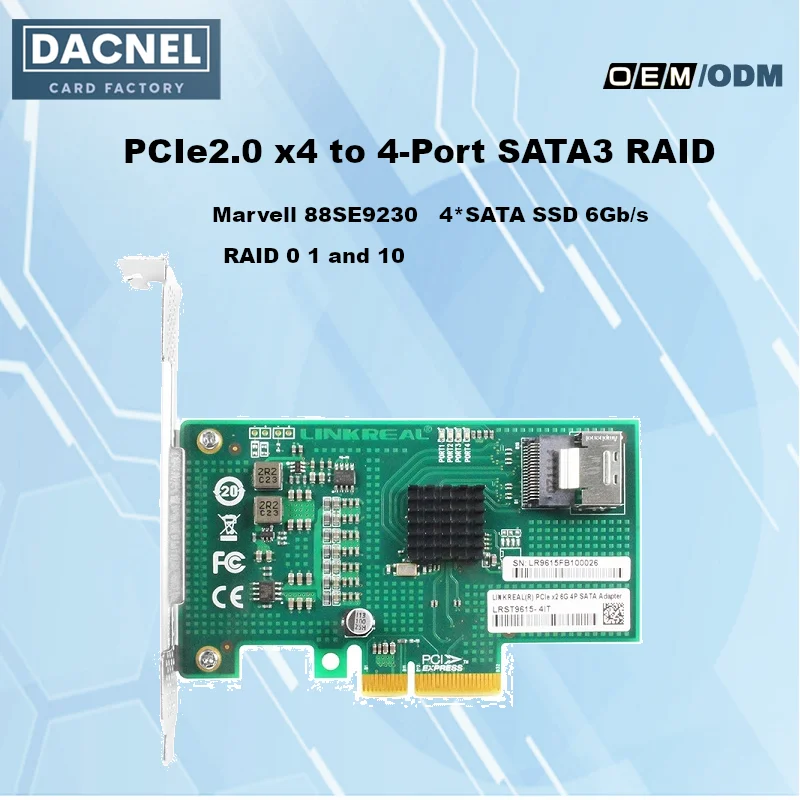

4-Port 6Gb/s PCIe2.0 x4 to SATA3 RAID Card RAID 0/1/10/JBOD Marvell 88SE9230