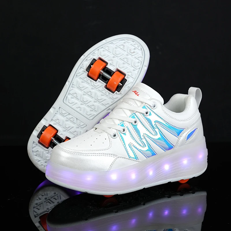 

Four Wheels Children Luminous Glowing Sneakers Led Light Roller Skate Shoes USB Charging Kids Led Shoes for Boys Girls