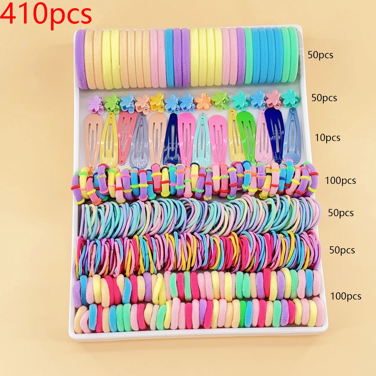 

410pcs Children's Elastic Band Hair Clip Combination Set Baby Hair Circle Girl's Edge Clip Hair Accessory Girl Hair Rope
