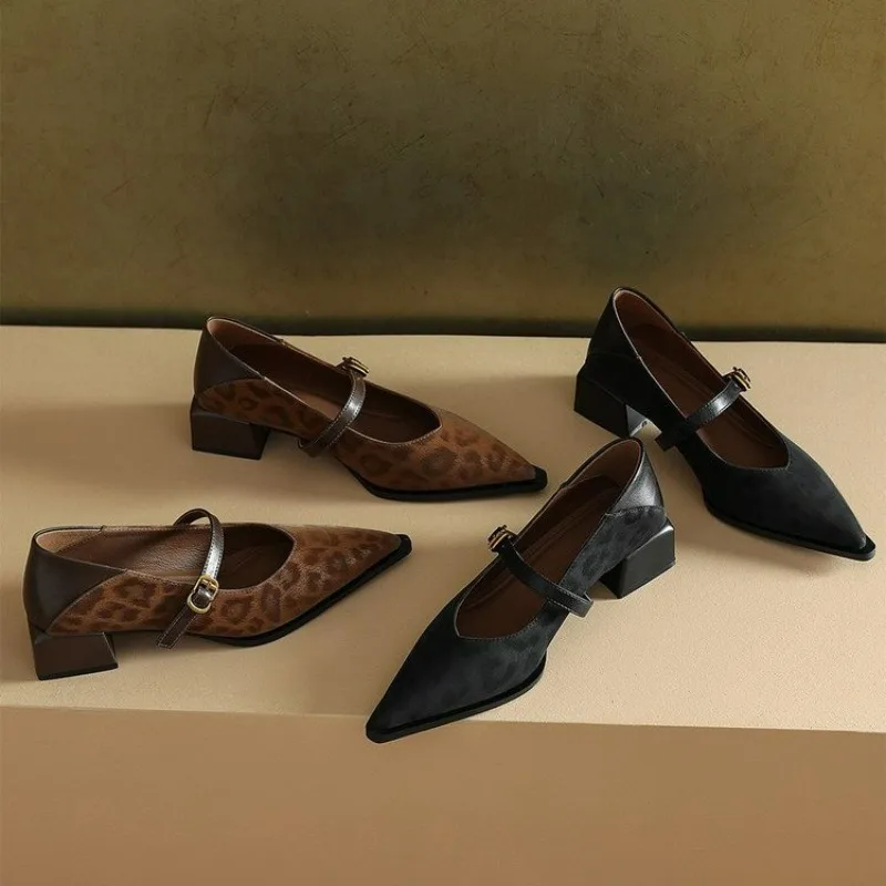 

Vintage Block Heel Mary Jane Fall/Winter Leopard Women's Singles