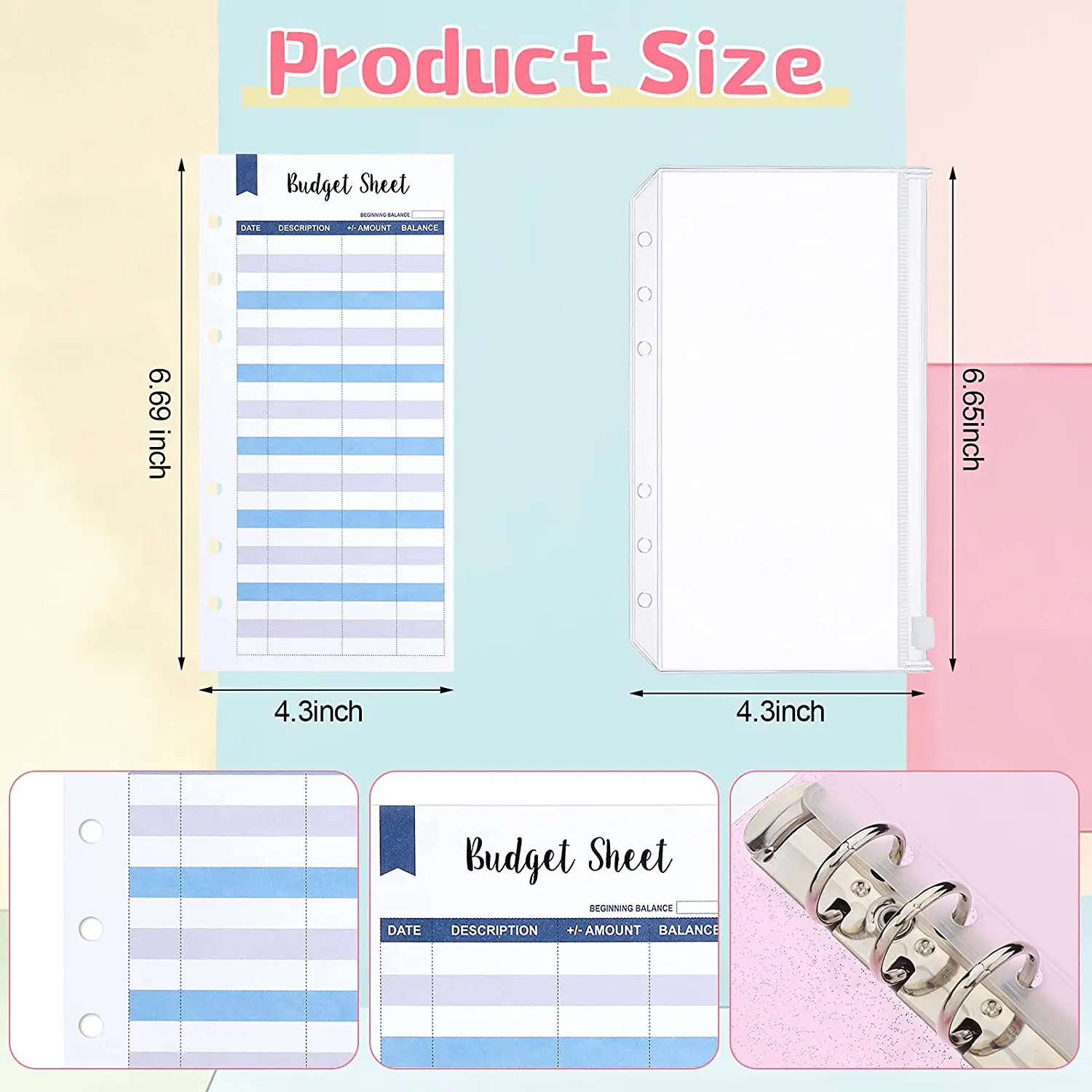 28 Pieces A6 PVC Binder Notebook Cover Planner Organizer with Cash Envelopes ,Expense Budget Sheets ,Color Sticker for Saving