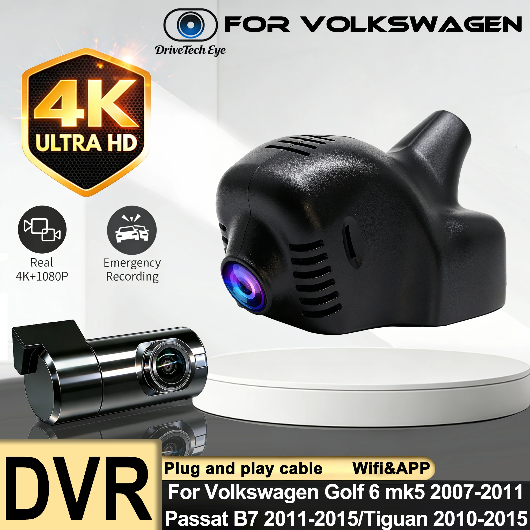 

For Volkswagen Passat B7 CC Tiguan MK1 Jetta golf 6 2010~2015 For Skoda Octavia 2 facelift 10-13 4K Dash Cam Wifi Car DVR Camera