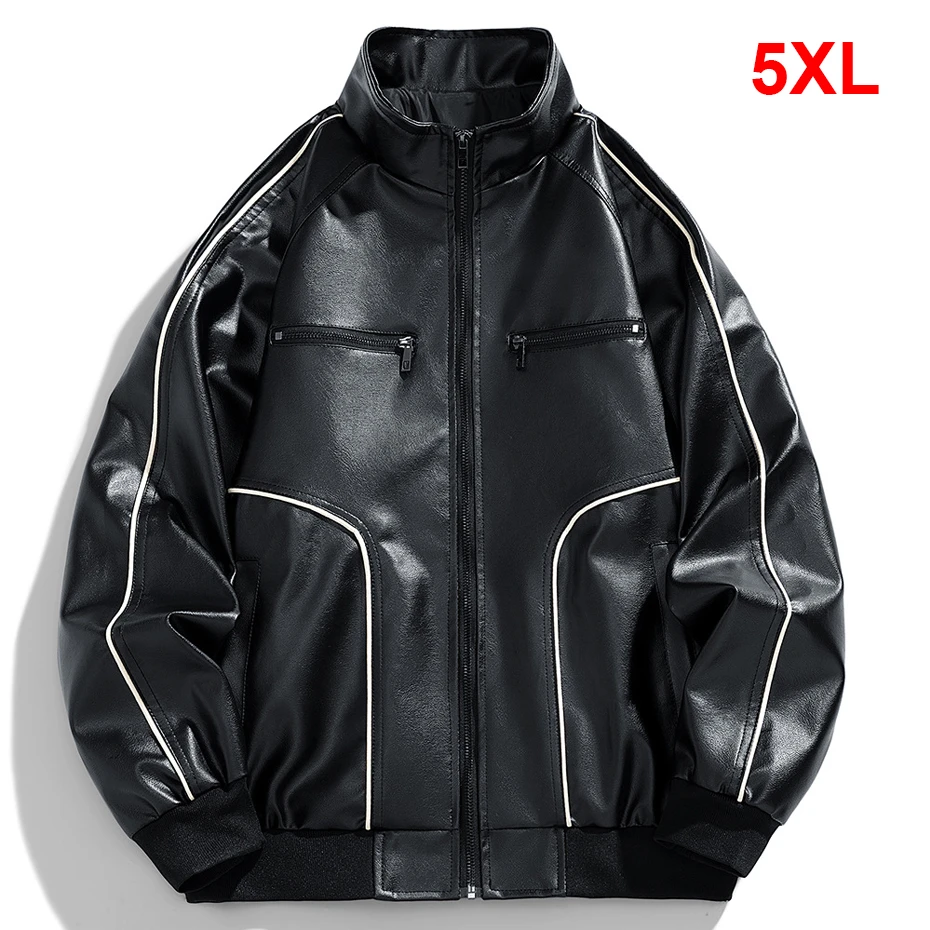 

Vintage PU Jacket Men Motorcycle Biker Coat Plus Szie 5XL Fashion Casual Cargo Jacket Male PU Coat Black