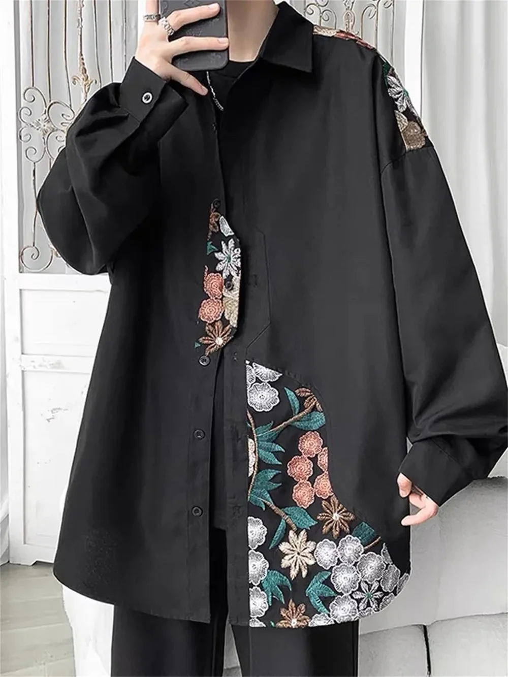 Spring new style of Chinese embroidered shirt men and women's national fashion design sense minority ethnic wind long-sleeved sh