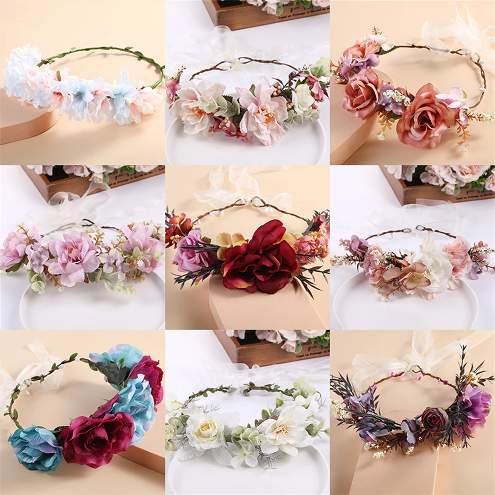 

Women's Wedding Flower Wreath Crown Festival Headband Female Hair Accessories Headdress Girl Garland Wedding Sweet Headwear 2024