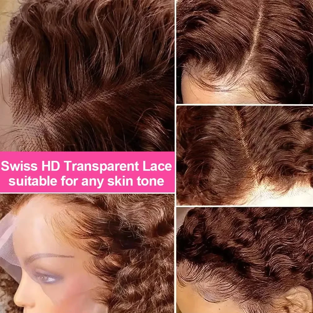 Colored Curly Human Hair Wigs Deep Wave Chocolate Brown Hd Lace Wig 13x6 Human Hair Water Wave Lace Front Wigs On Clearance Sale image 2