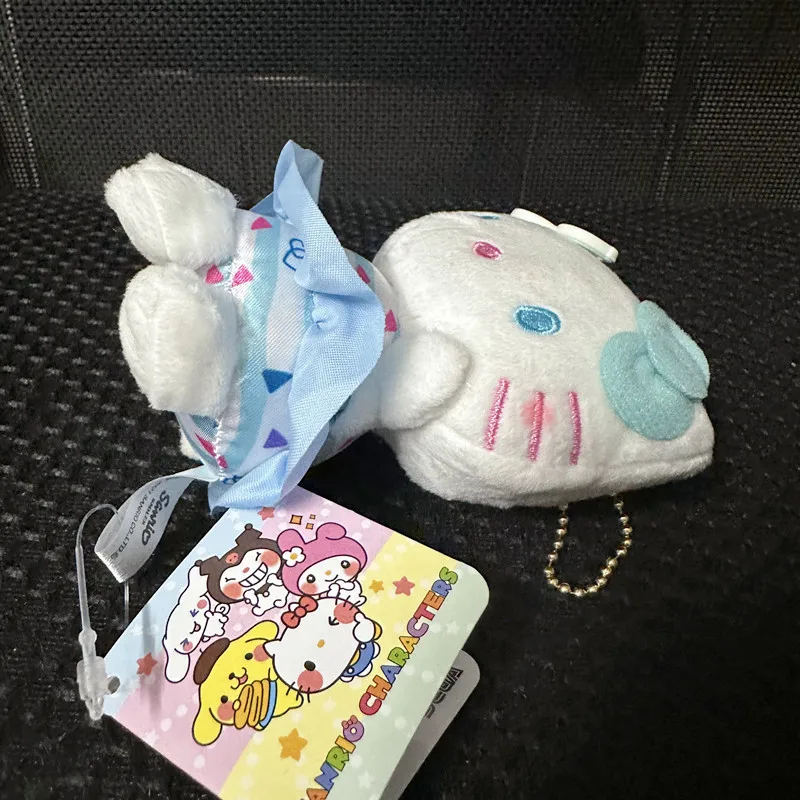 Sanrio Hello Kitty Cute Cartoon Plush Doll Blue Dress Keychain Kawaii Fluffy Toy Backpack Pendant Adorkable Periphery Lovely Gif