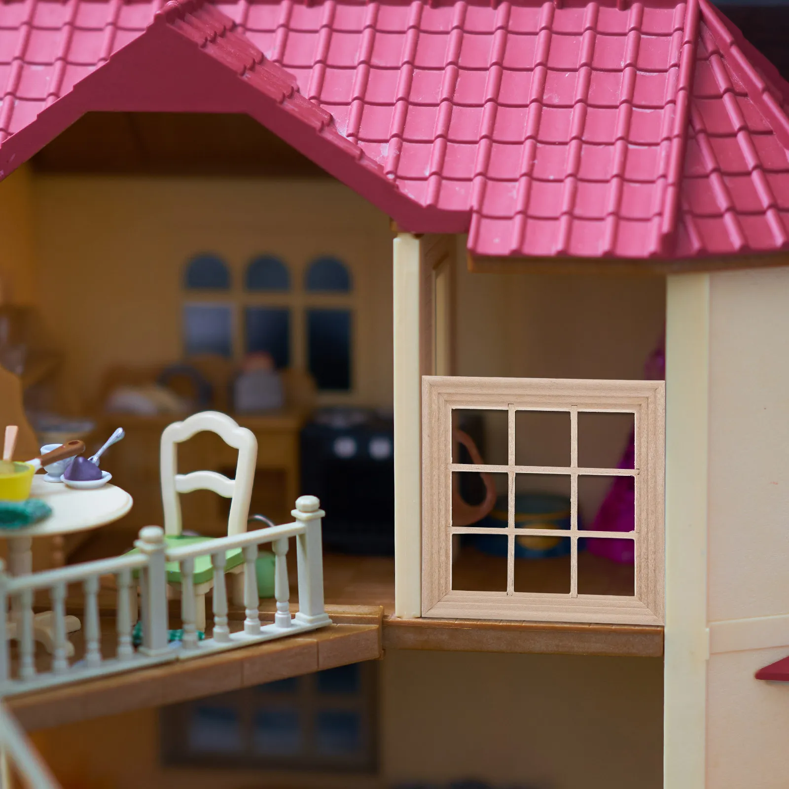 

DIY 9-Grid Square Miniature Window Frame for Dollhouse Decoration Realistic Wood Mini House Ornament Micro Landscape Accessory