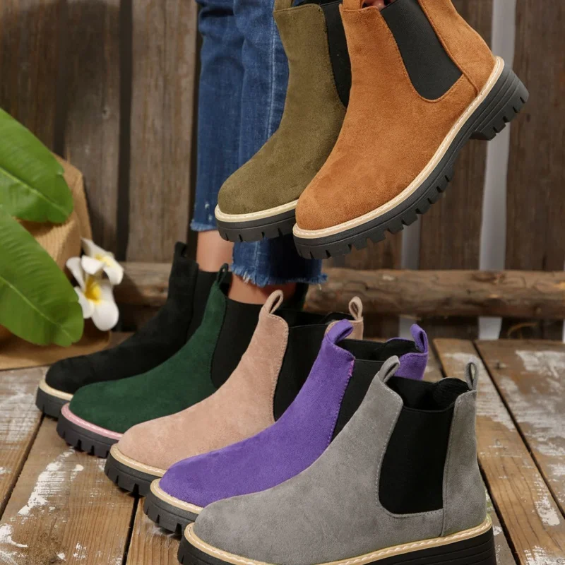 

2025Plus Size New Autumn Winter Chunky Heel Women's Boots Short Boots Round Toe Leather Boots Women's Boots