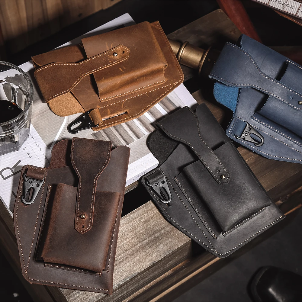 Men Waist packsLeather mobile phone bag gentleman retro multifunctional mobile phone pockets fashion wear belt pockets