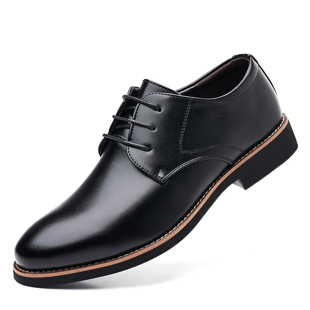 Men's Business Casual Shoes, Fashionable Lace-Up PU Leather Oxford Shoes, Elegant Formal Dress Shoes for Man for Spring and Autumn, Large Sizes, Black, Brown