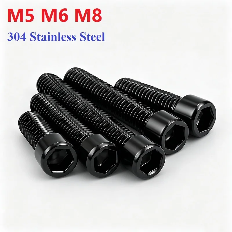 Length=6-70mm Hexagon Hex Socket Head M5 M6 M8 Bolt Black Cap Allen Bolt Screw 304 Stainless Steel