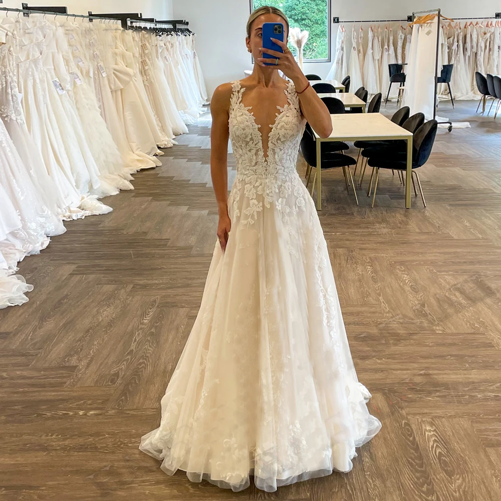 ZJ9288  Sexy Boho Glitter Lace Beach V neck Wedding Dress for Women 2024 Spaghetti Straps Bridal Gowns Custom Made Open Back