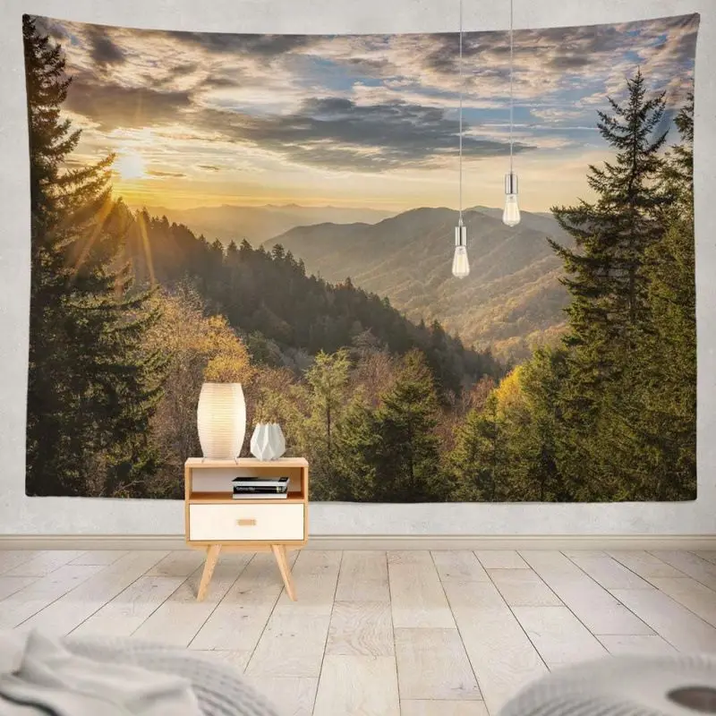 VIKAMA Autumn Valley Stream Snow Mountain Tapestry, Natural Scenery Photography Wall Hanging for Bedroom Living Room Decor