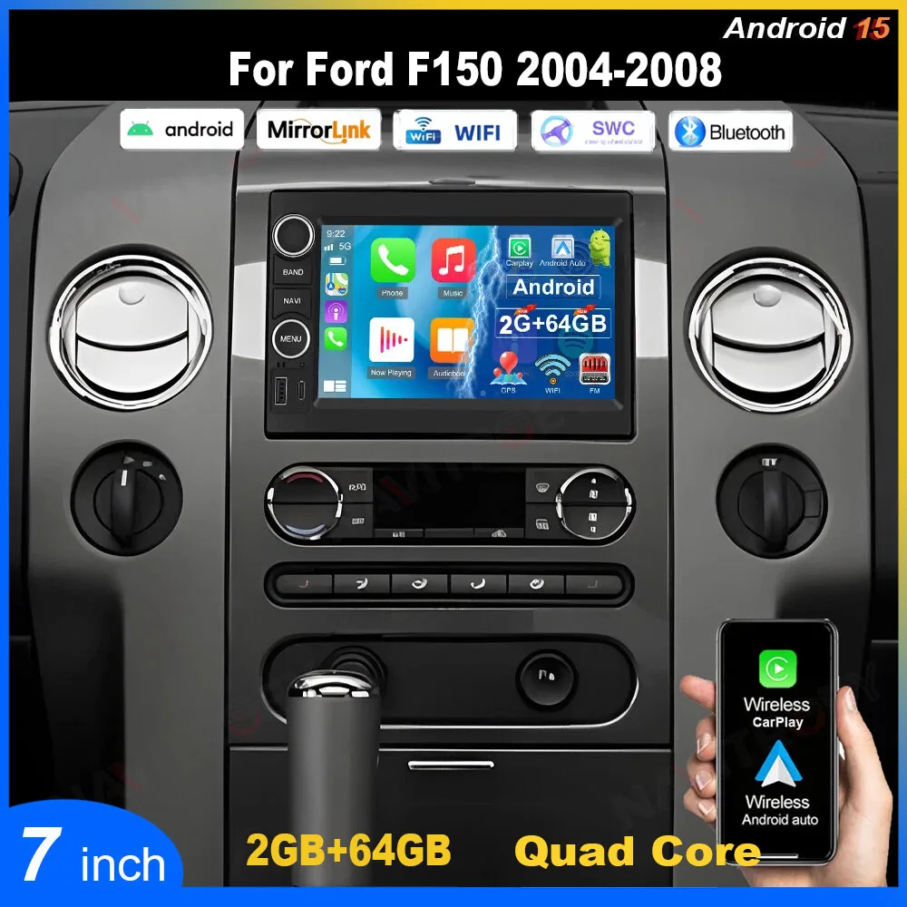 

Автомагнитола Android 15 (2+64 ГБ) для Ford F150 2004-2008 с Carplay, Android Auto, GPS-навигацией, 7-дюймовым IPS сенсорным экраном и радиоплеером
