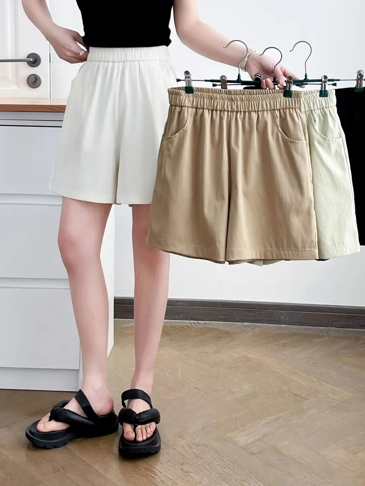 

Loose Casual Wide Leg Short Pants Elastic Waist Straight Cut plus Size Women's Summer Korean Style Fashion plus Size Shorts