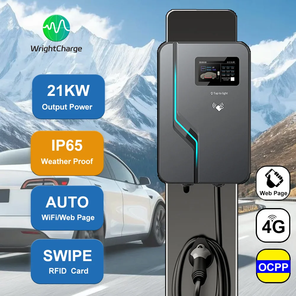 EV Charging Station 21kW Single Phase Three Phase CE Certified IP65 Rated Type 2 Plug Workplace Charging New WrightCharge