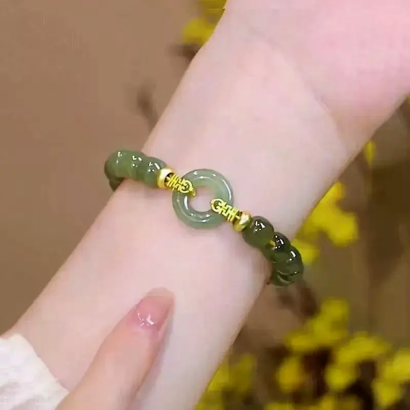 Vintage Agate Talismans Luxury Jewelry Green Natural Jade Ring Bracelet Charm Fashion Gifts For Women 1Pcs