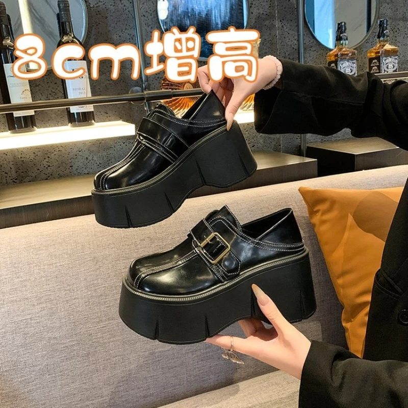 

Женские тапочки, осенне-весенний новый стиль, британский стиль, толстая подошва 8 см, на высоком каблуке, бархатные верхние тапочки, хлопковые тапочки